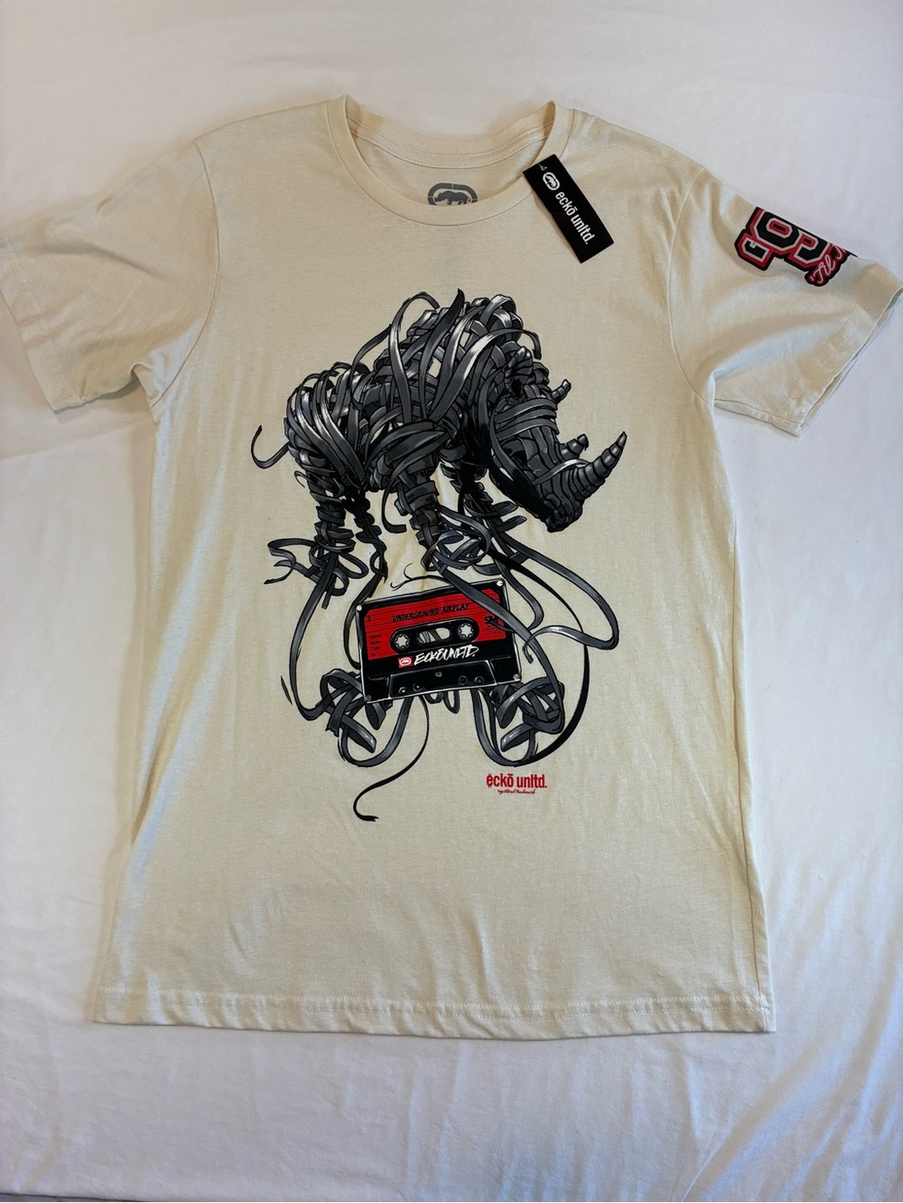 Ecko Unltd Tan Graphic Tee with Black and Gray Print